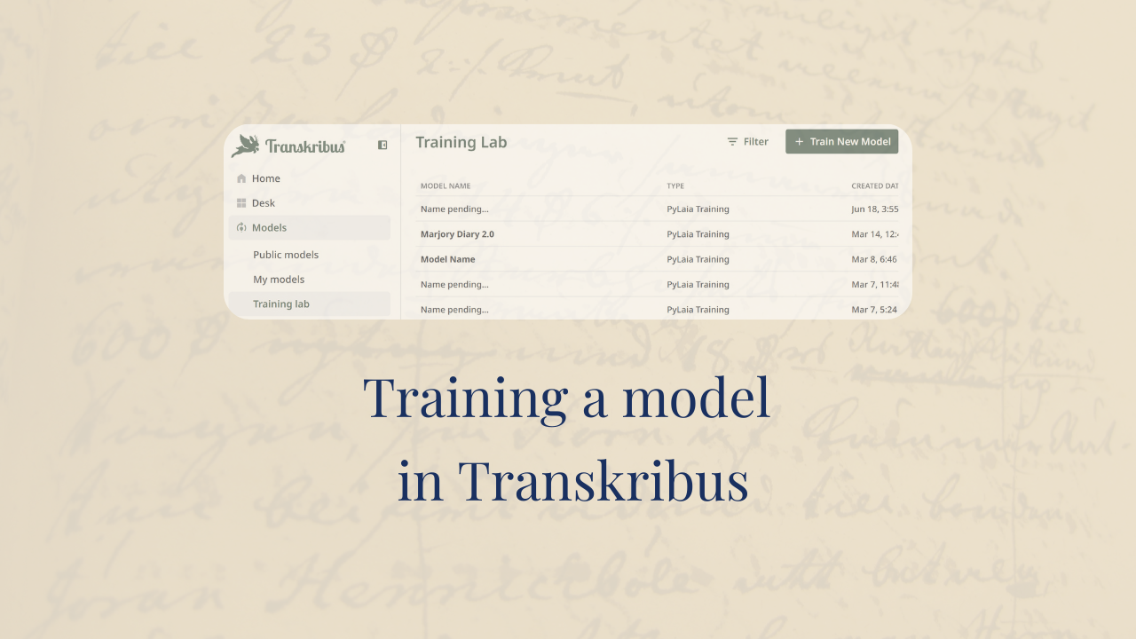 Screenshot of Transkribus Training Lab with title Training a model in Transkribus