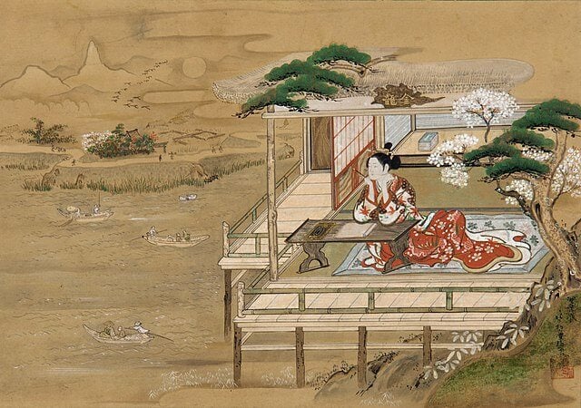 Murasaki_Shikibu_composing_the_Tale_of_Genji_at_Ishiyamadera,_by_Yashima_Gakutei