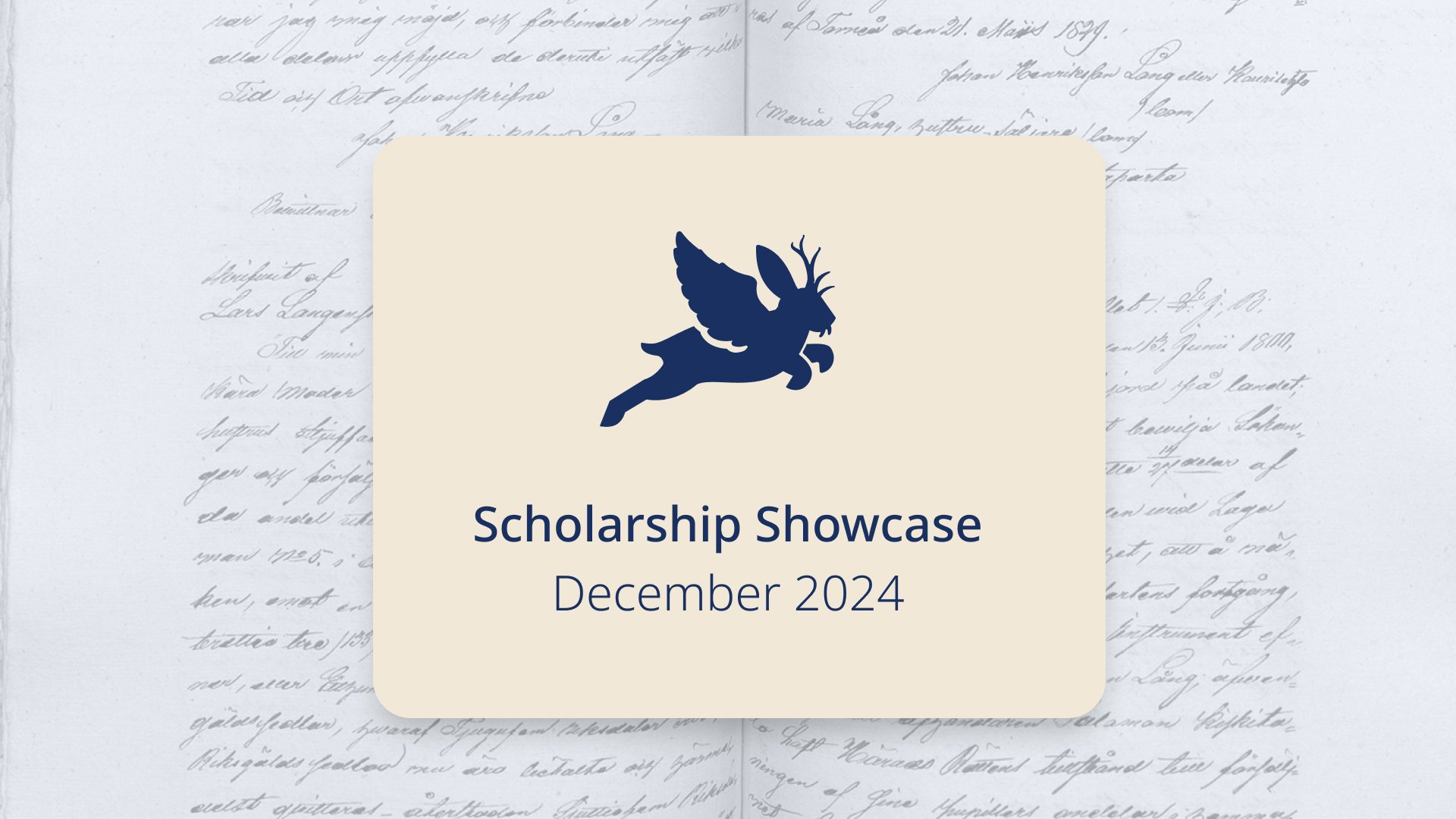 Hadnwritten text in background, Transkribus logo in foreground with text "Scholarship Showcase, December 2024"